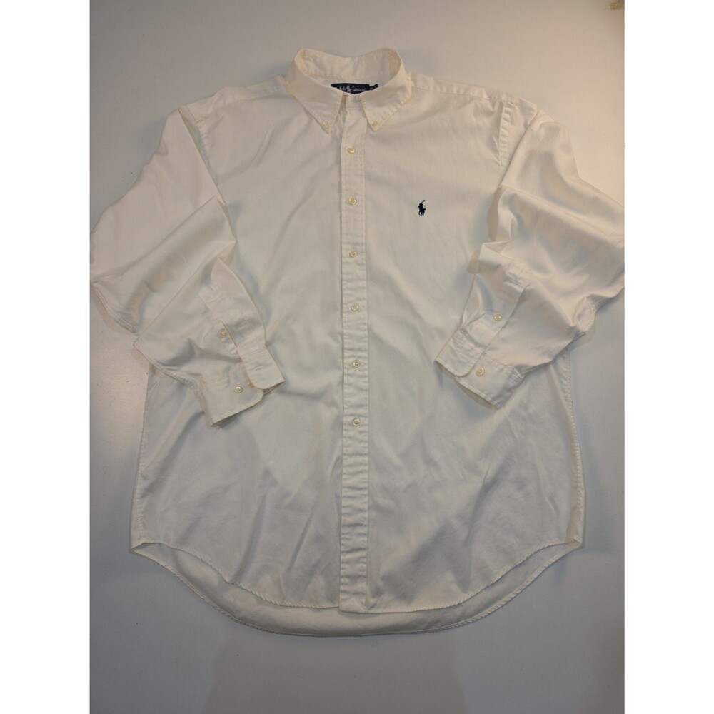 Ralph Lauren Men's White Solid Dress Shirt Long Sleeve Collared Button XL